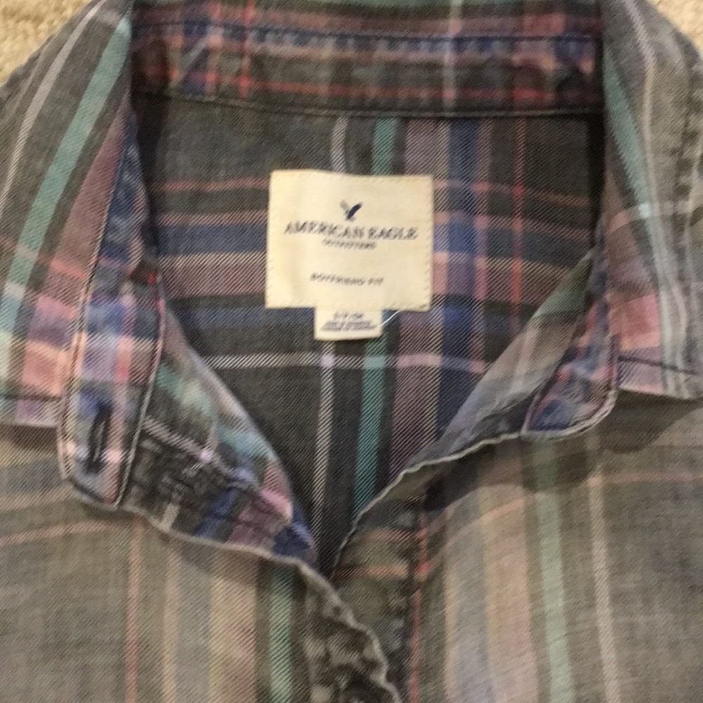 American Eagle Plaid Washed Button-Down Shirt - image 4